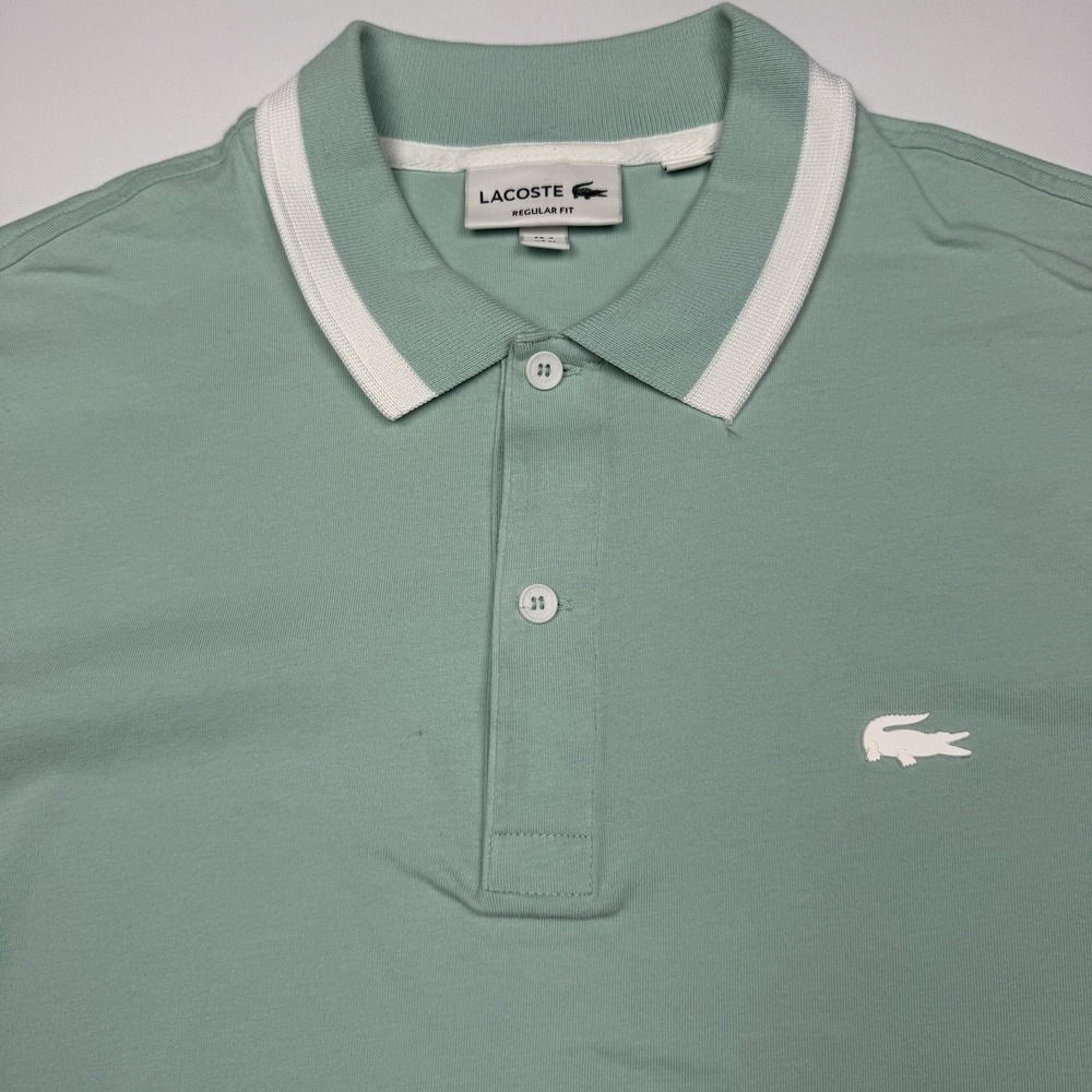 Lacoste Polo Shirt Mens M Green Regular Fit Pique Knit Croc Logo Short Sleeve